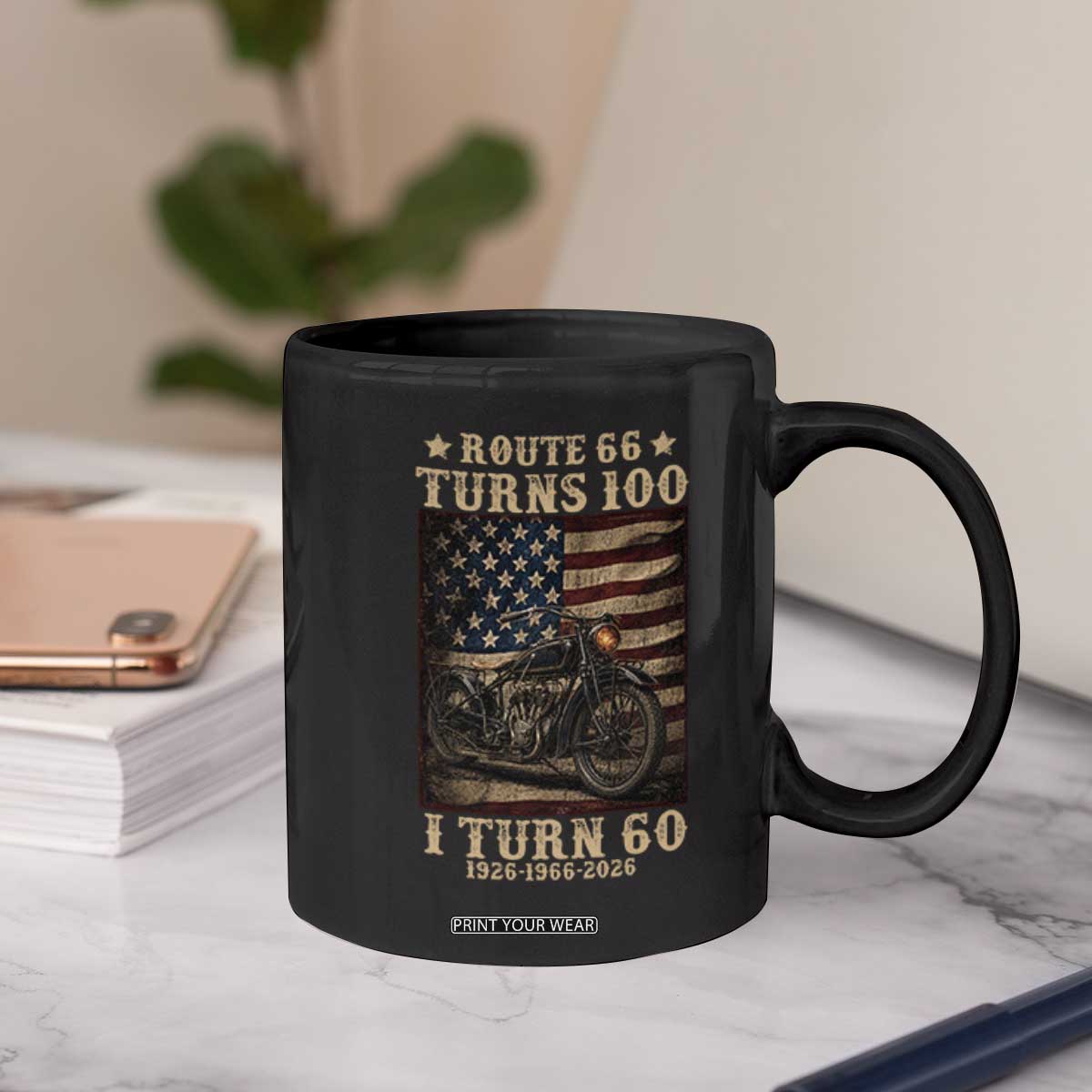 Route Highway 66 Turns 100 I Turn 60 Coffee Mug Vintage 1966 American Motorcycle Lover 60th Birthday Gift