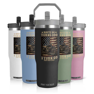 Route Highway 66 Turns 100 I Turn 60 Flip Straw Tumbler Vintage 1966 American Motorcycle Lover 60th Birthday Gift