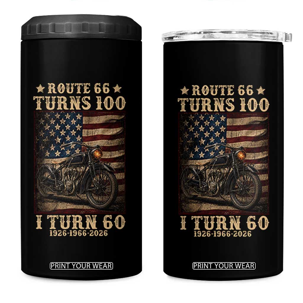 Route Highway 66 Turns 100 I Turn 60 4 in 1 Can Cooler Tumbler Vintage 1966 American Motorcycle Lover 60th Birthday Gift