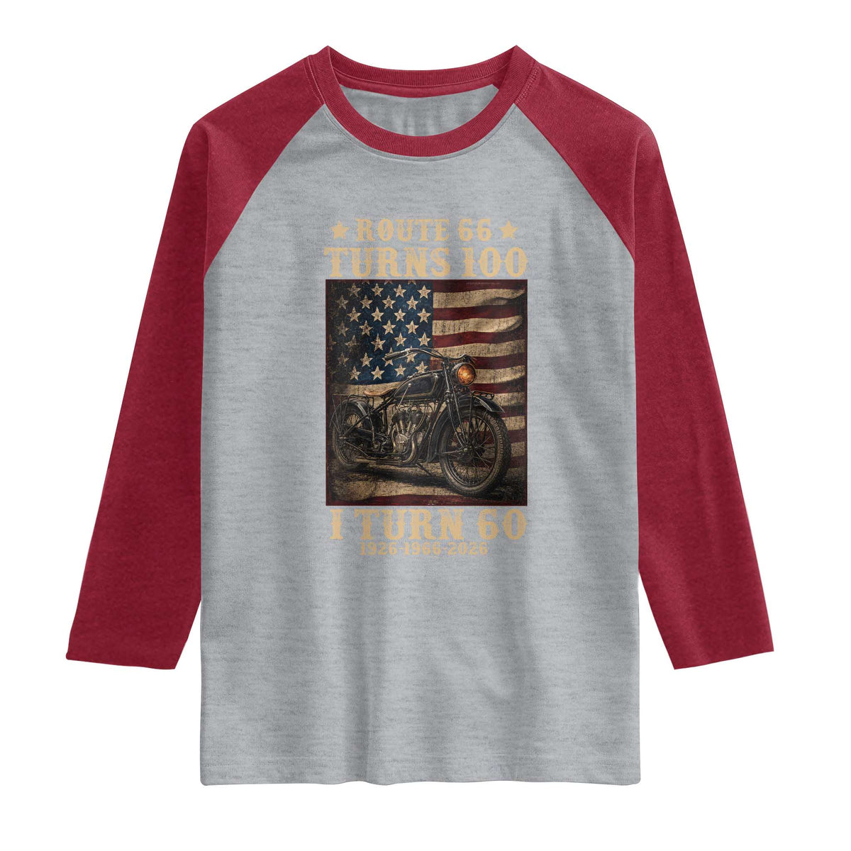 Route Highway 66 Turns 100 I Turn 60 Raglan Shirt Vintage 1966 American Motorcycle Lover 60th Birthday Gift