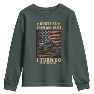 Route Highway 66 Turns 100 I Turn 60 Youth Sweatshirt Vintage 1966 American Motorcycle Lover 60th Birthday Gift