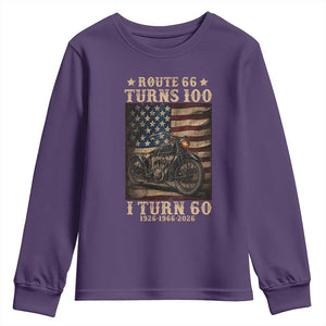 Route Highway 66 Turns 100 I Turn 60 Youth Sweatshirt Vintage 1966 American Motorcycle Lover 60th Birthday Gift