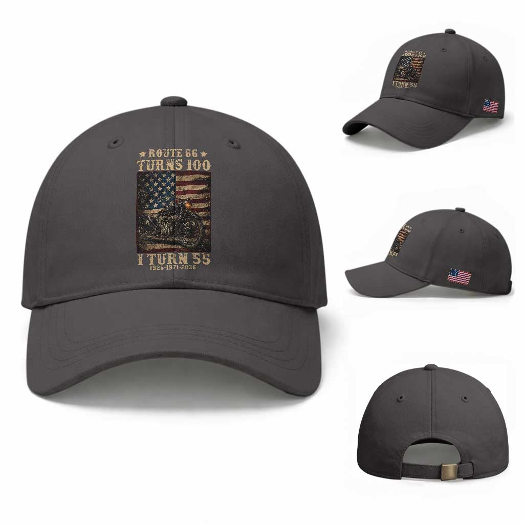 Route Highway 66 Turns 100 I Turn 55 Baseball Cap Vintage 1971 American Motorcycle Lover 55th Birthday Gift