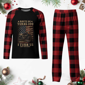Route Highway 66 Turns 100 I Turn 55 Plaid Pajama Set Vintage 1971 American Motorcycle Lover 55th Birthday Gift