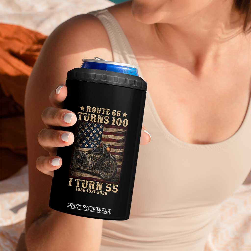 Route Highway 66 Turns 100 I Turn 55 4 in 1 Can Cooler Tumbler Vintage 1971 American Motorcycle Lover 55th Birthday Gift