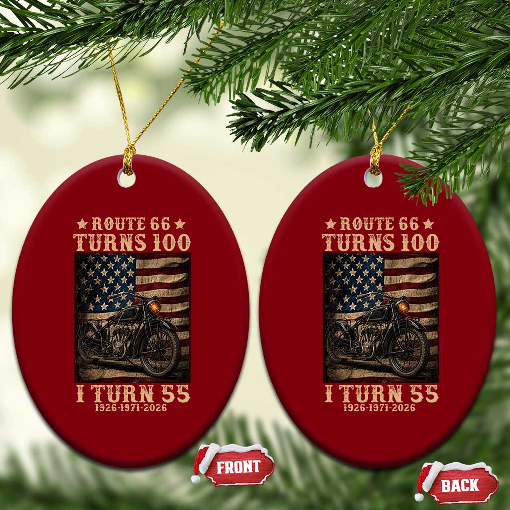 Route Highway 66 Turns 100 I Turn 55 Ceramic Ornament Vintage 1971 American Motorcycle Lover 55th Birthday Gift