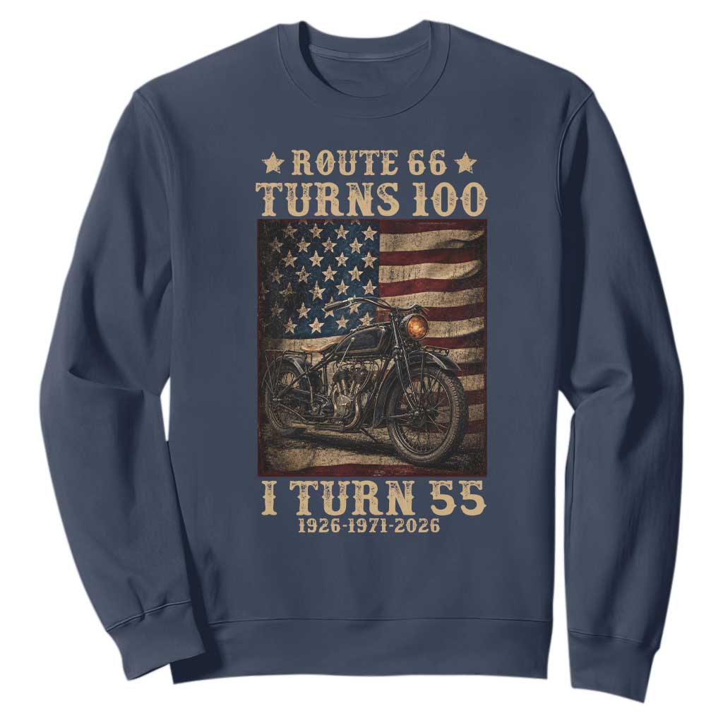 Route Highway 66 Turns 100 I Turn 55 Sweatshirt Vintage 1971 American Motorcycle Lover 55th Birthday Gift