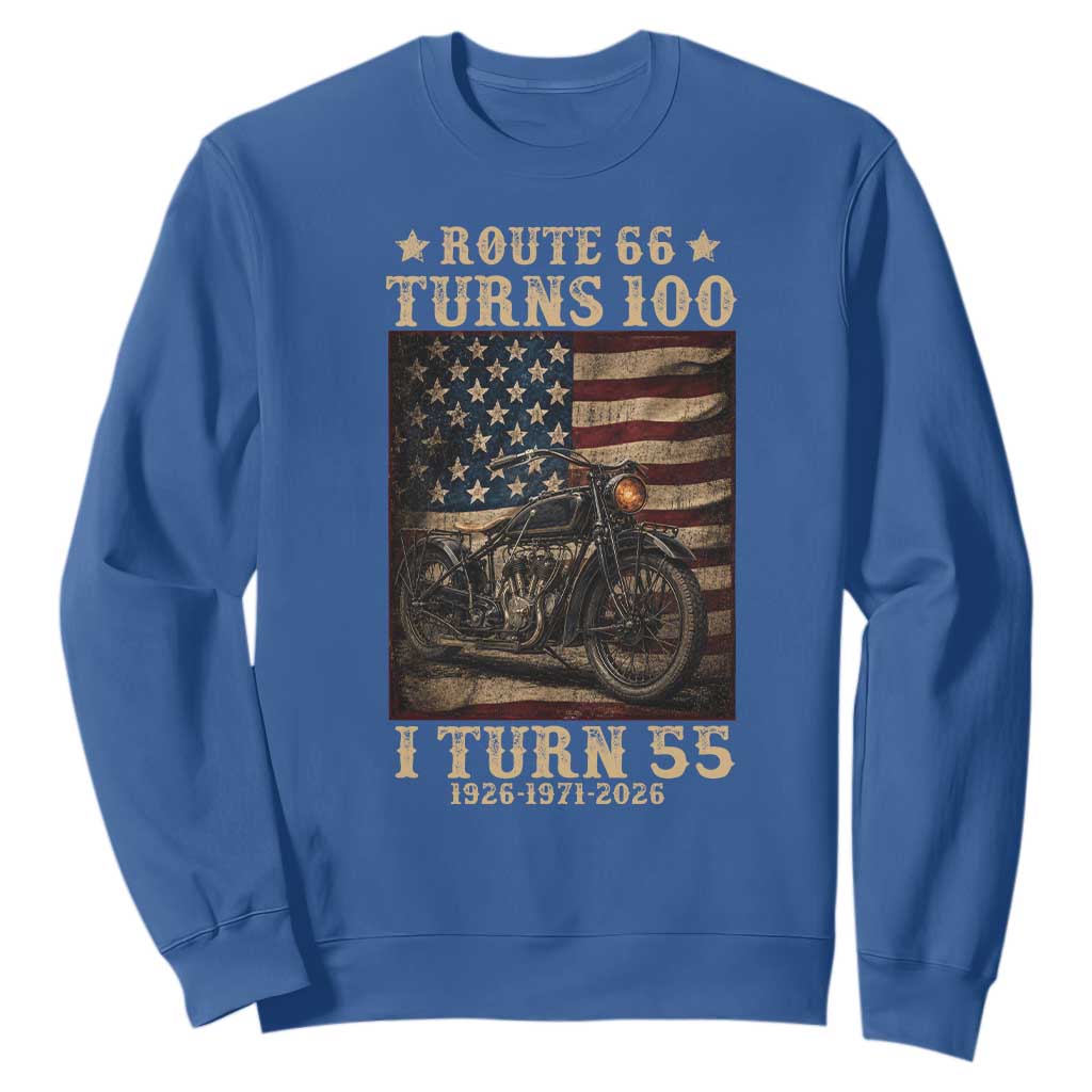 Route Highway 66 Turns 100 I Turn 55 Sweatshirt Vintage 1971 American Motorcycle Lover 55th Birthday Gift