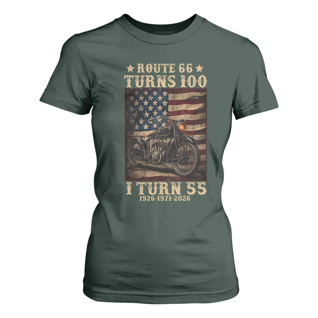 Route Highway 66 Turns 100 I Turn 55 T Shirt For Women Vintage 1971 American Motorcycle Lover 55th Birthday Gift