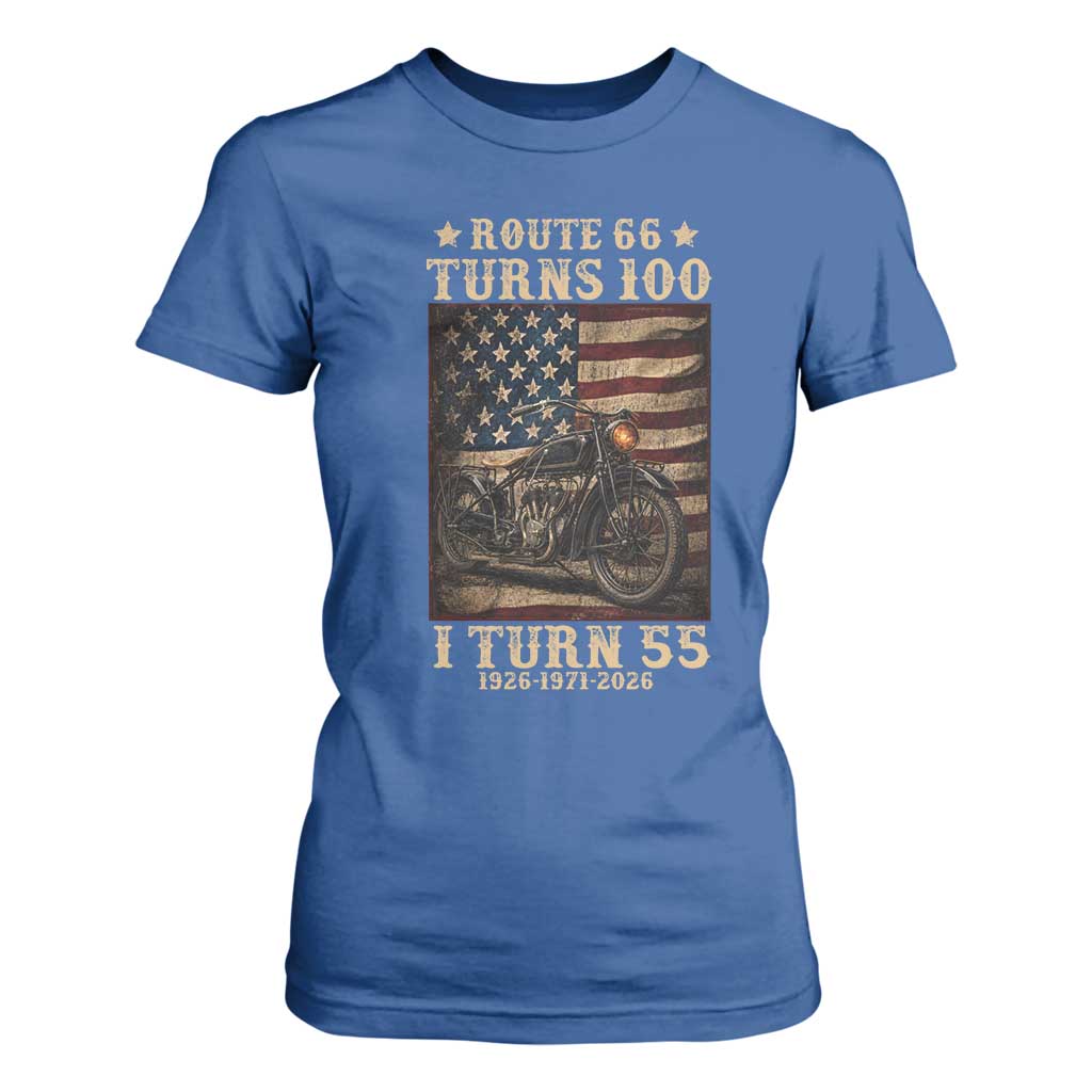 Route Highway 66 Turns 100 I Turn 55 T Shirt For Women Vintage 1971 American Motorcycle Lover 55th Birthday Gift