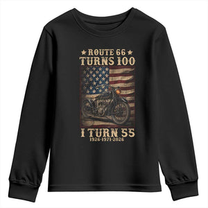 Route Highway 66 Turns 100 I Turn 55 Youth Sweatshirt Vintage 1971 American Motorcycle Lover 55th Birthday Gift