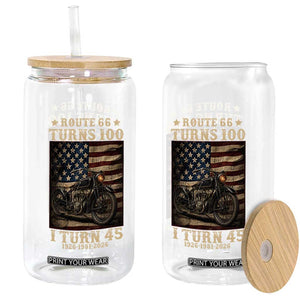 Route Highway 66 Turns 100 I Turn 45 Glass Can Vintage 1981 American Motorcycle Lover 45th Birthday Gift