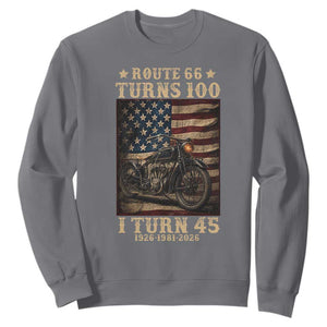Route Highway 66 Turns 100 I Turn 45 Sweatshirt Vintage 1981 American Motorcycle Lover 45th Birthday Gift