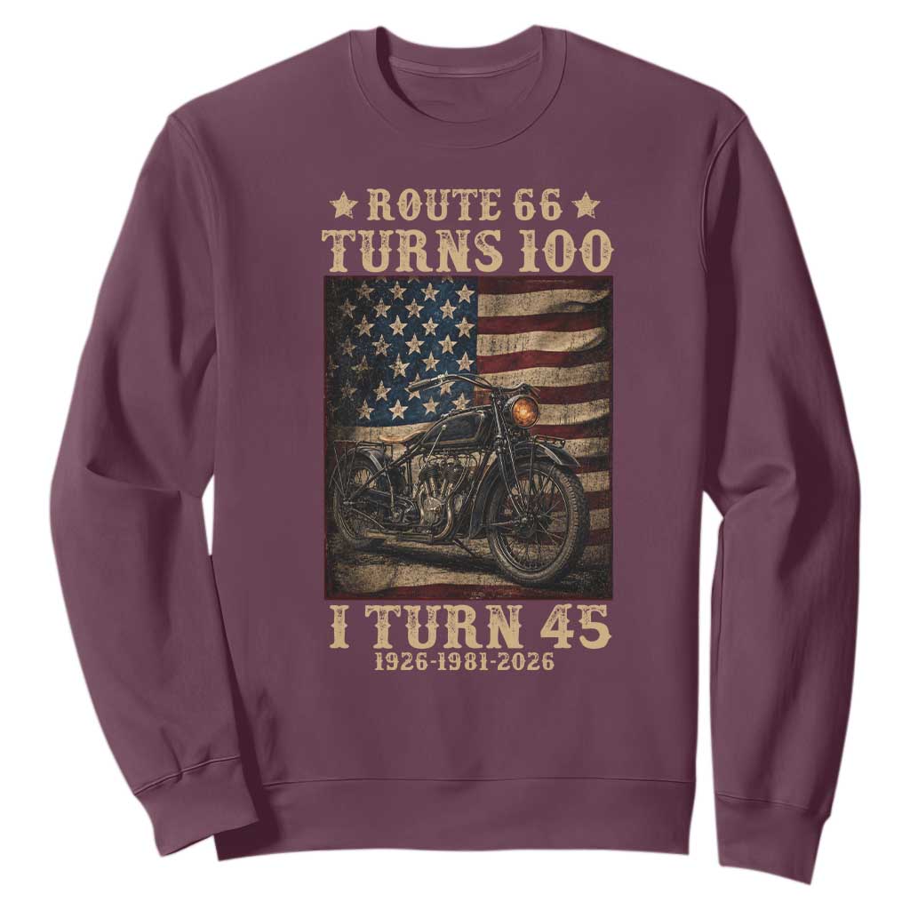 Route Highway 66 Turns 100 I Turn 45 Sweatshirt Vintage 1981 American Motorcycle Lover 45th Birthday Gift