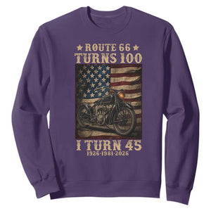Route Highway 66 Turns 100 I Turn 45 Sweatshirt Vintage 1981 American Motorcycle Lover 45th Birthday Gift