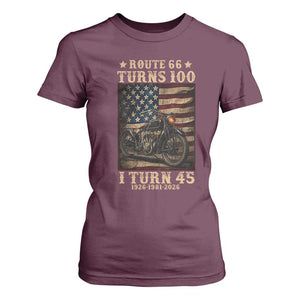 Route Highway 66 Turns 100 I Turn 45 T Shirt For Women Vintage 1981 American Motorcycle Lover 45th Birthday Gift