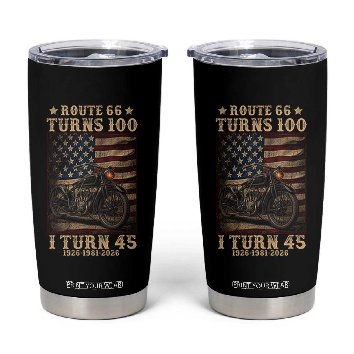 Route Highway 66 Turns 100 I Turn 45 Tumbler Cup Vintage 1981 American Motorcycle Lover 45th Birthday Gift