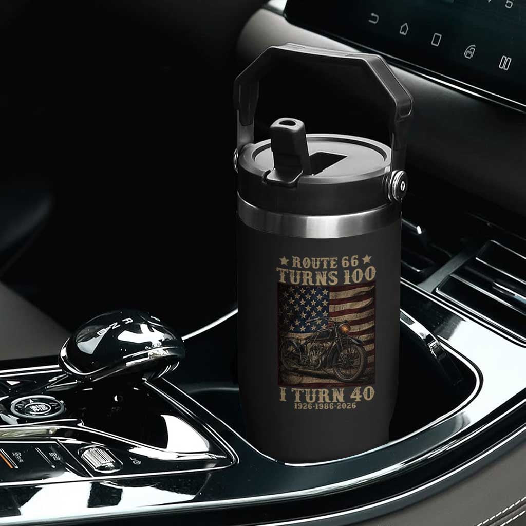 Route Highway 66 Turns 100 I Turn 40 Flip Straw Tumbler Vintage 1986 American Motorcycle Lover 40th Birthday Gift