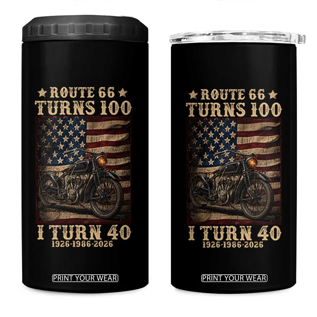 Route Highway 66 Turns 100 I Turn 40 4 in 1 Can Cooler Tumbler Vintage 1986 American Motorcycle Lover 40th Birthday Gift TS14 One Size: 16 oz Black Print Your Wear