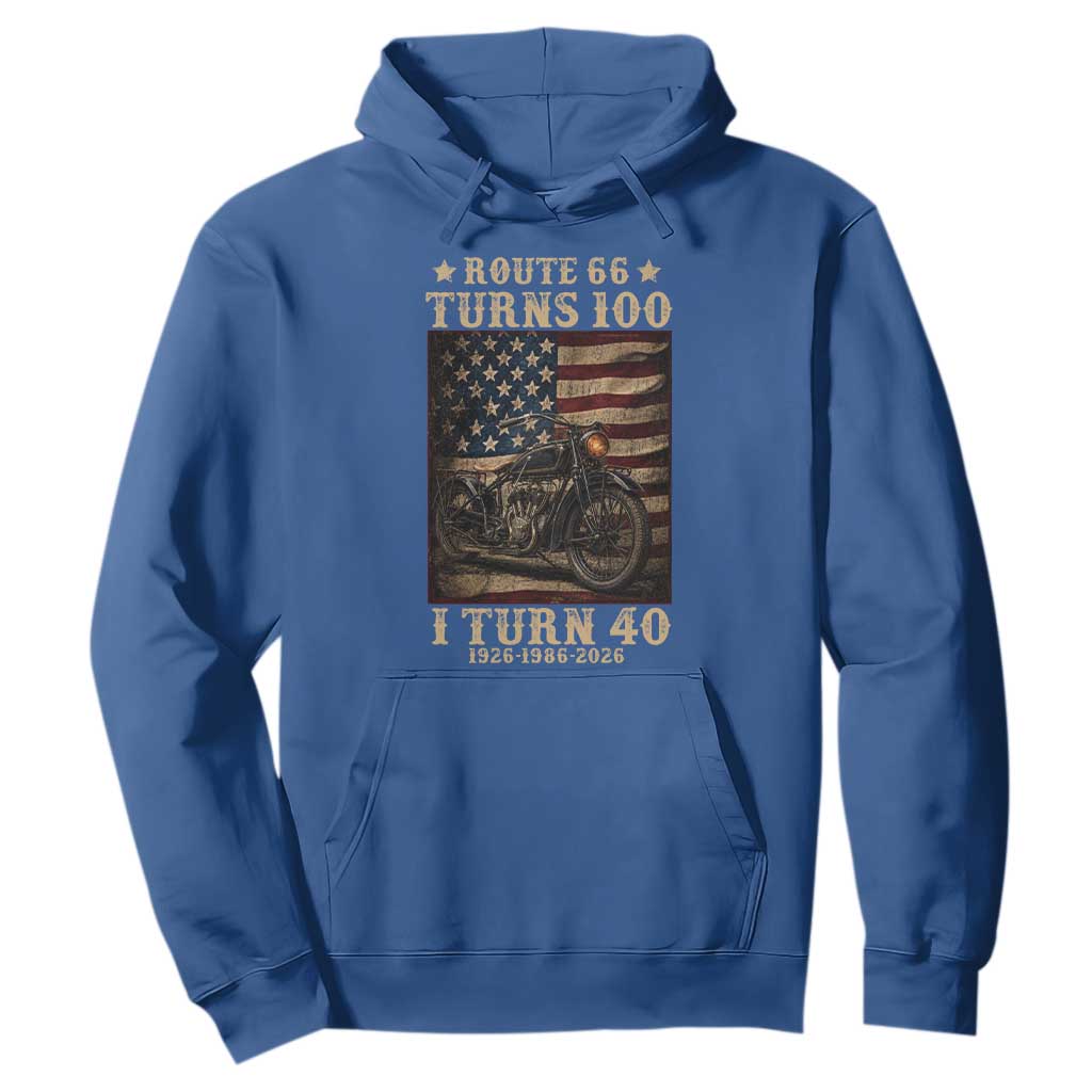 Route Highway 66 Turns 100 I Turn 40 Hoodie Vintage 1986 American Motorcycle Lover 40th Birthday Gift