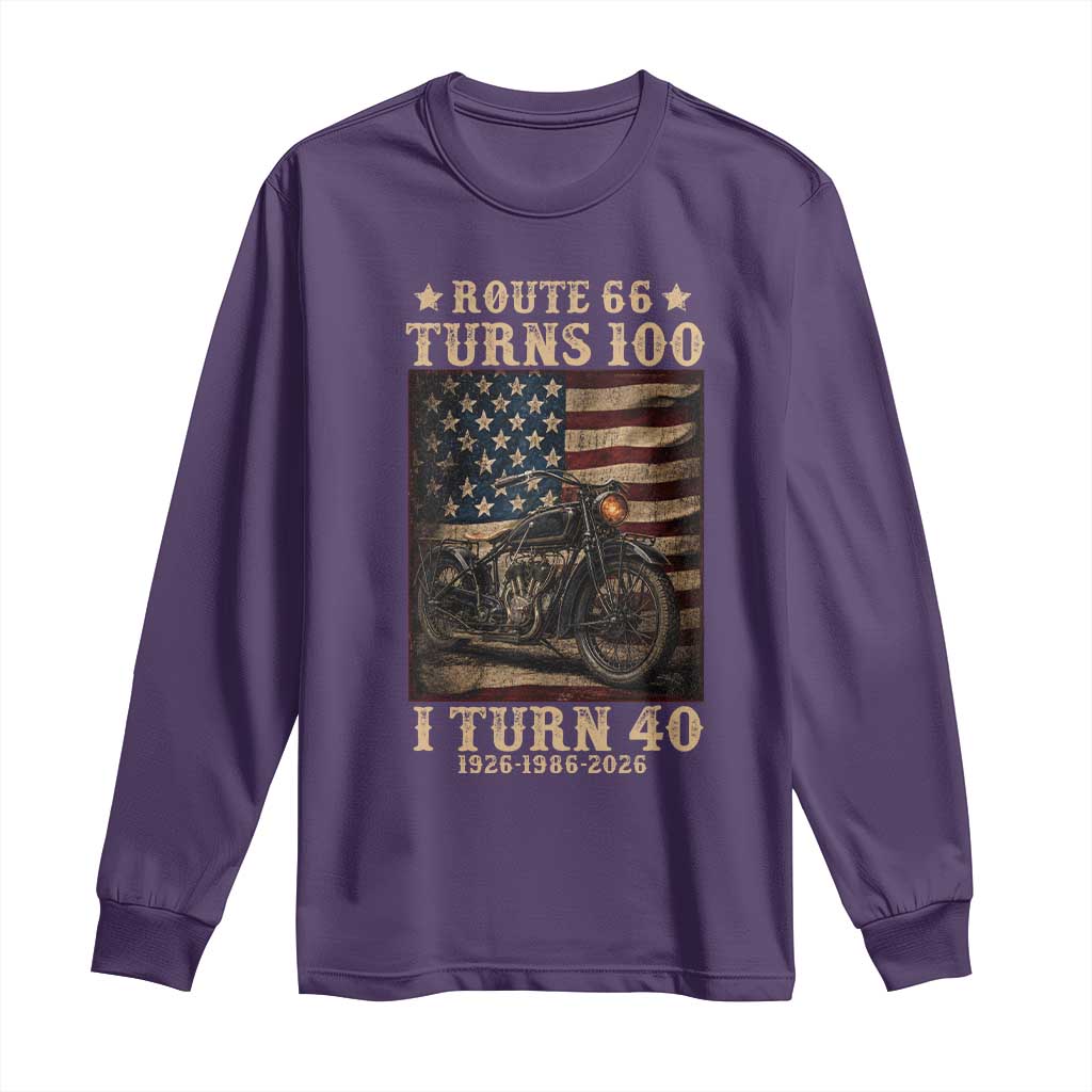 Route Highway 66 Turns 100 I Turn 40 Long Sleeve Shirt Vintage 1986 American Motorcycle Lover 40th Birthday Gift