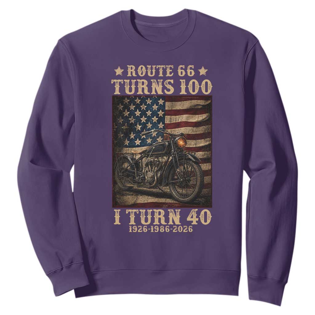 Route Highway 66 Turns 100 I Turn 40 Sweatshirt Vintage 1986 American Motorcycle Lover 40th Birthday Gift