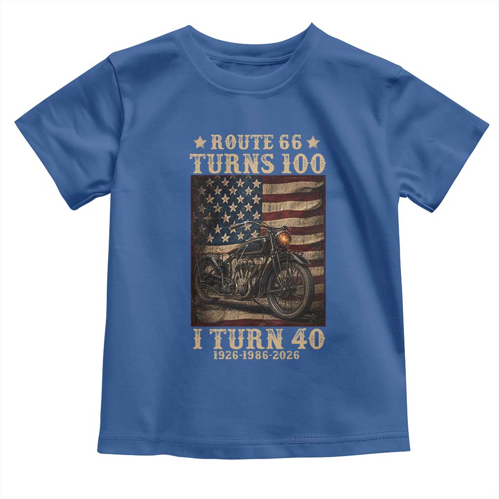 Route Highway 66 Turns 100 I Turn 40 Toddler T Shirt Vintage 1986 American Motorcycle Lover 40th Birthday Gift