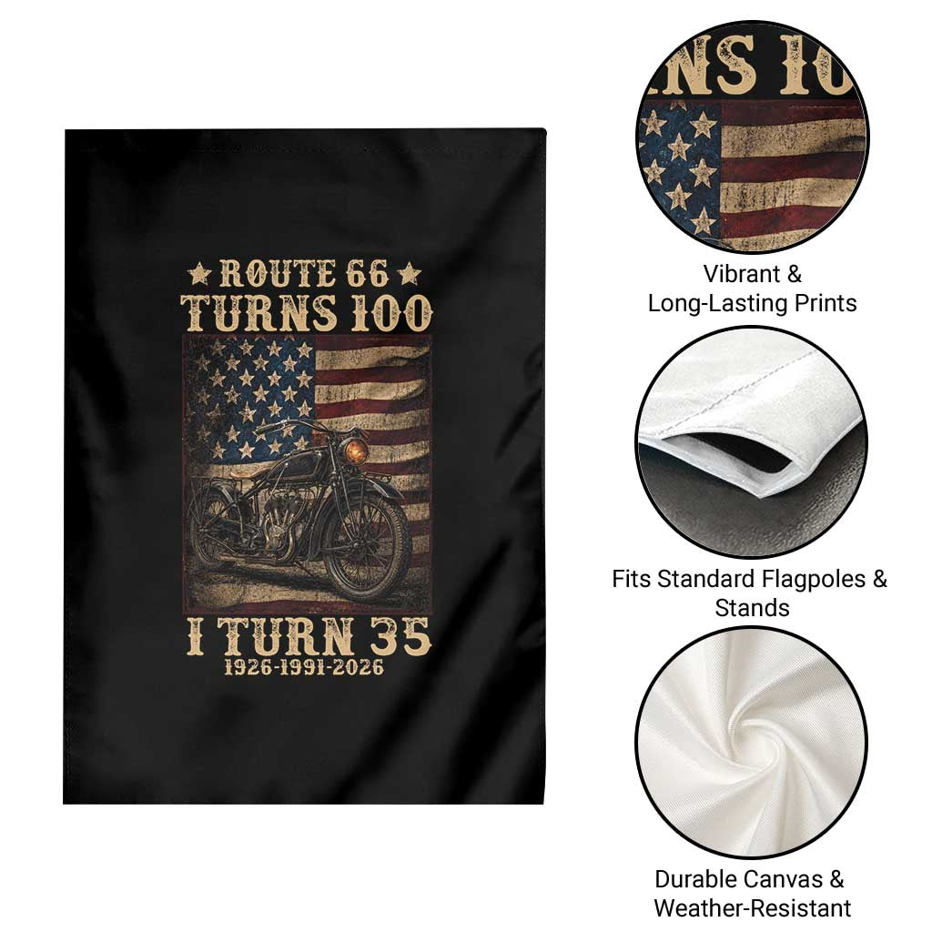 Route Highway 66 Turns 100 I Turn 35 Garden Flag Vintage 1991 American Motorcycle Lover 35th Birthday Gift