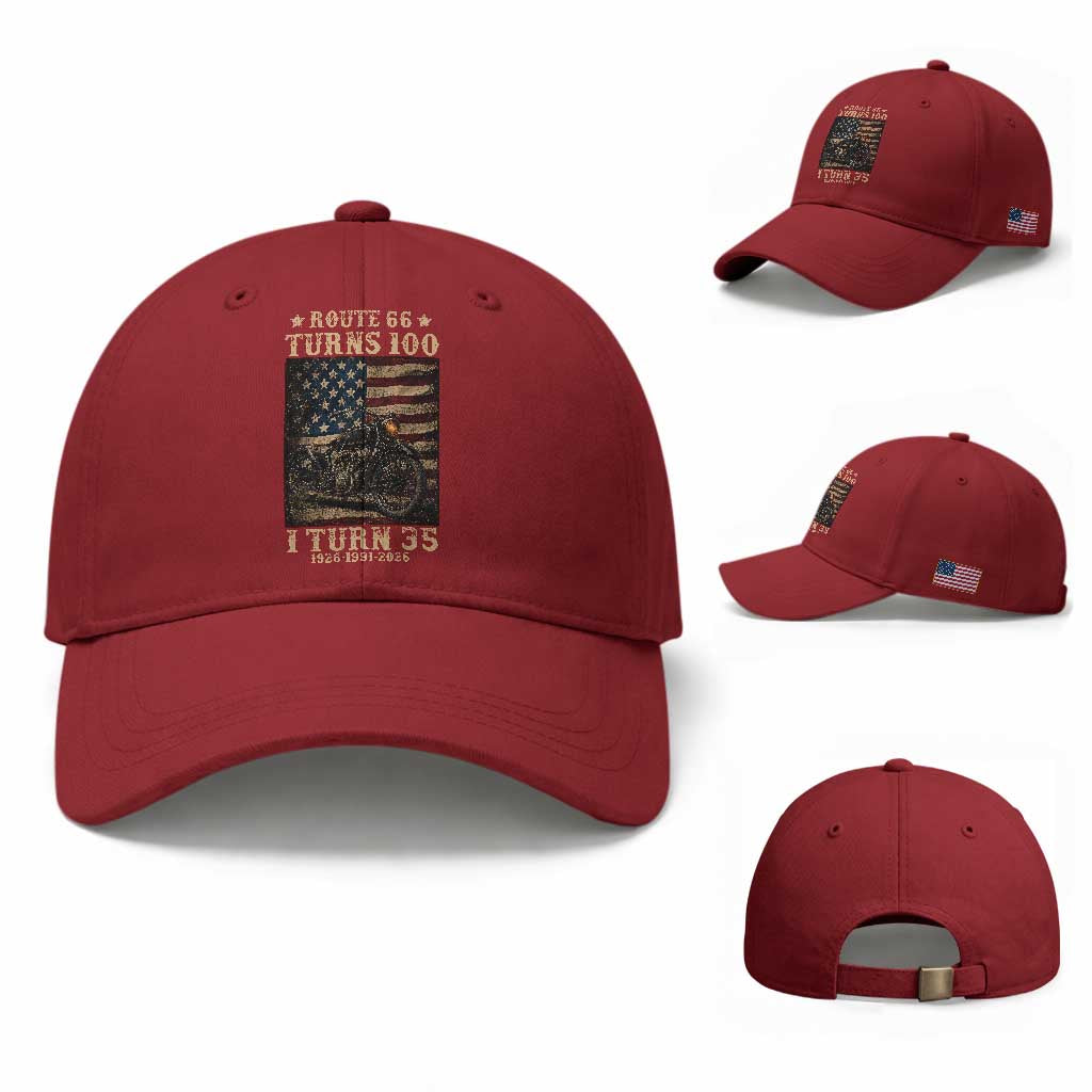 Route Highway 66 Turns 100 I Turn 35 Baseball Cap Vintage 1991 American Motorcycle Lover 35th Birthday Gift