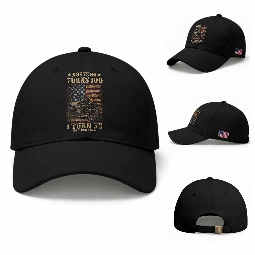 Route Highway 66 Turns 100 I Turn 35 Baseball Cap Vintage 1991 American Motorcycle Lover 35th Birthday Gift