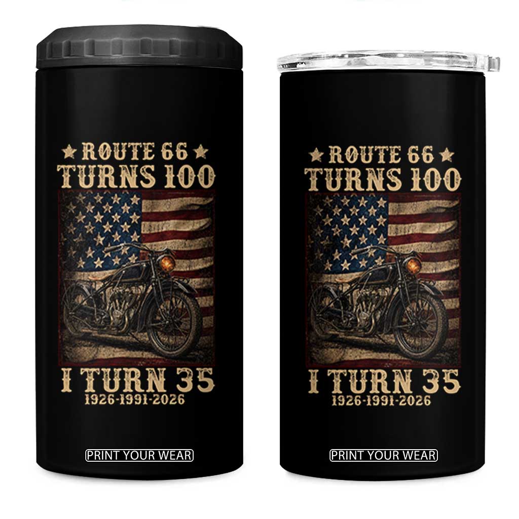 Route Highway 66 Turns 100 I Turn 35 4 in 1 Can Cooler Tumbler Vintage 1991 American Motorcycle Lover 35th Birthday Gift