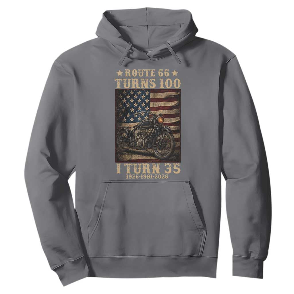 Route Highway 66 Turns 100 I Turn 35 Hoodie Vintage 1991 American Motorcycle Lover 35th Birthday Gift