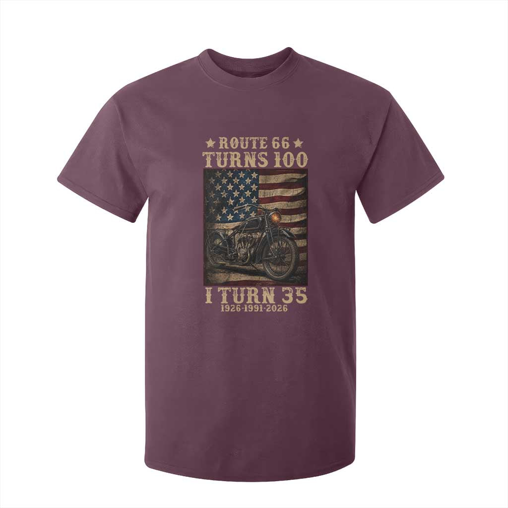 Route Highway 66 Turns 100 I Turn 35 T Shirt For Kid Vintage 1991 American Motorcycle Lover 35th Birthday Gift