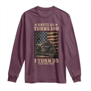 Route Highway 66 Turns 100 I Turn 35 Long Sleeve Shirt Vintage 1991 American Motorcycle Lover 35th Birthday Gift