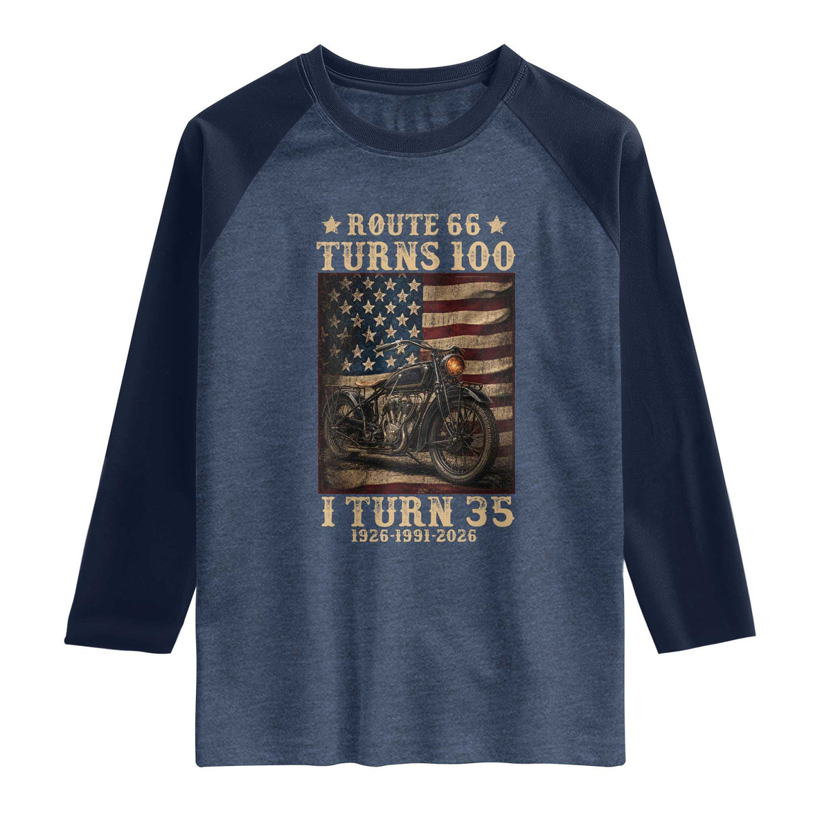 Route Highway 66 Turns 100 I Turn 35 Raglan Shirt Vintage 1991 American Motorcycle Lover 35th Birthday Gift