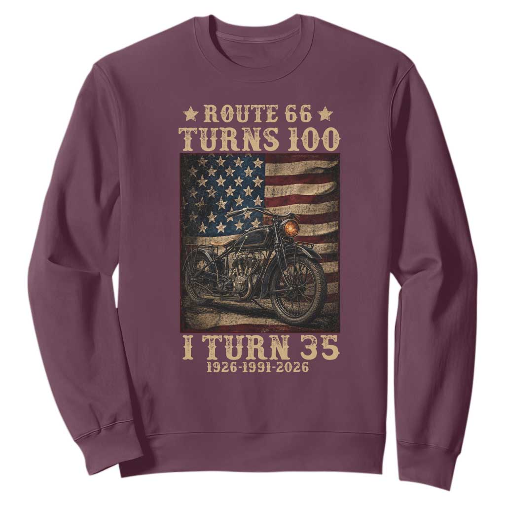 Route Highway 66 Turns 100 I Turn 35 Sweatshirt Vintage 1991 American Motorcycle Lover 35th Birthday Gift