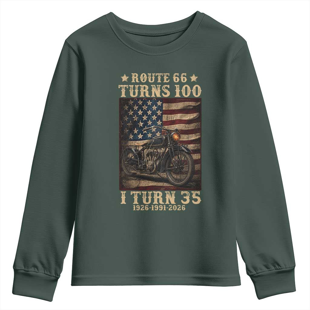 Route Highway 66 Turns 100 I Turn 35 Youth Sweatshirt Vintage 1991 American Motorcycle Lover 35th Birthday Gift