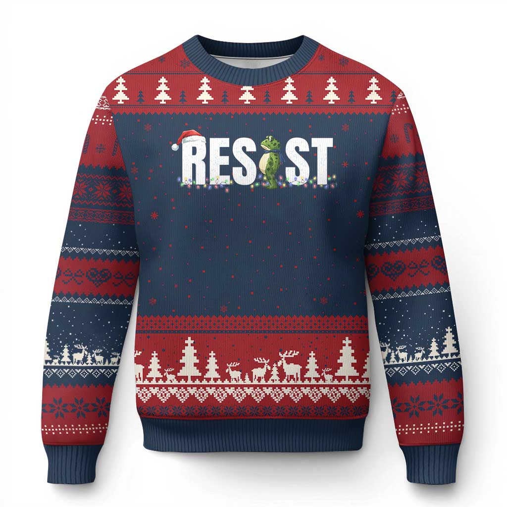 Resist Frog Xmas Ugly Christmas Sweater Funny Portland Protest ICE Activist Meme 2025 TS14 Navy Red Print Your Wear