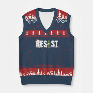 Resist Frog Xmas V-Neck Knit Sweater Vest Funny Portland Protest ICE Activist Meme 2025 - Print Your Wear