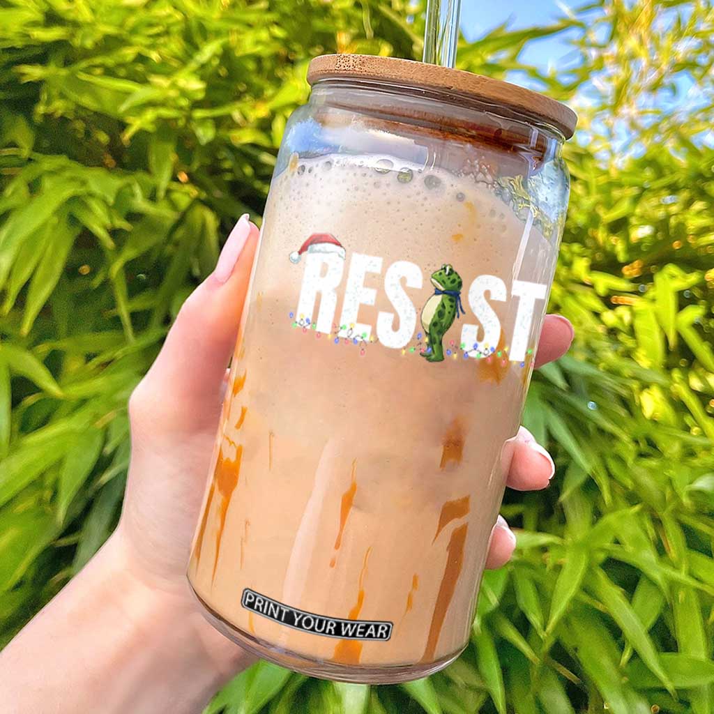 Resist Frog Christmas Glass Can Funny Portland Protest ICE Activist Meme 2025 TS14 Black Print Your Wear