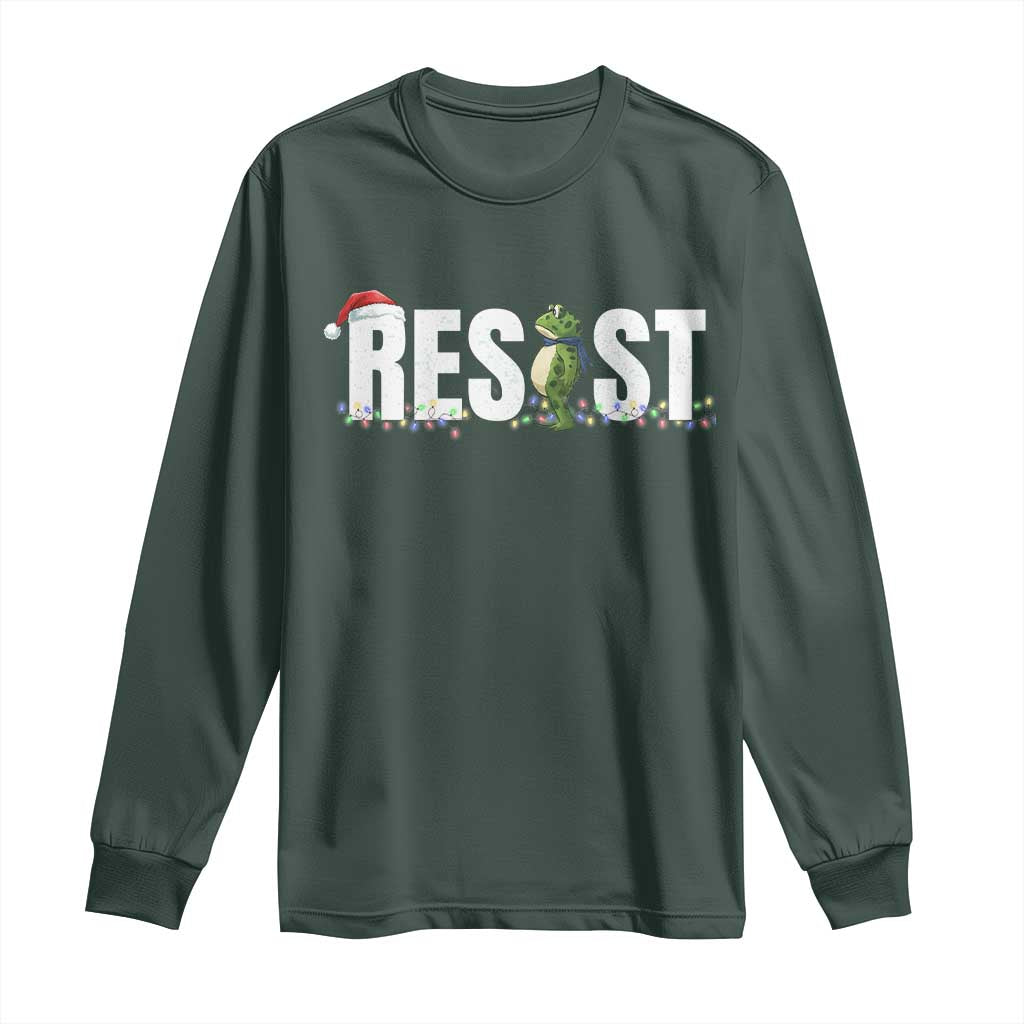 Resist Frog Christmas Long Sleeve Shirt Funny Portland Protest ICE Activist Meme 2025 TS14 Dark Forest Green Print Your Wear