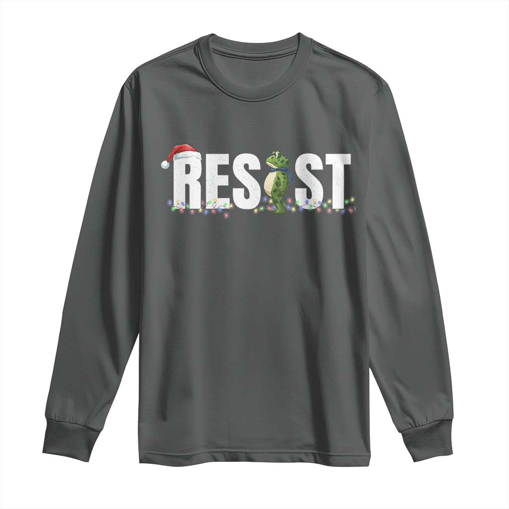 Resist Frog Christmas Long Sleeve Shirt Funny Portland Protest ICE Activist Meme 2025 TS14 Dark Heather Print Your Wear