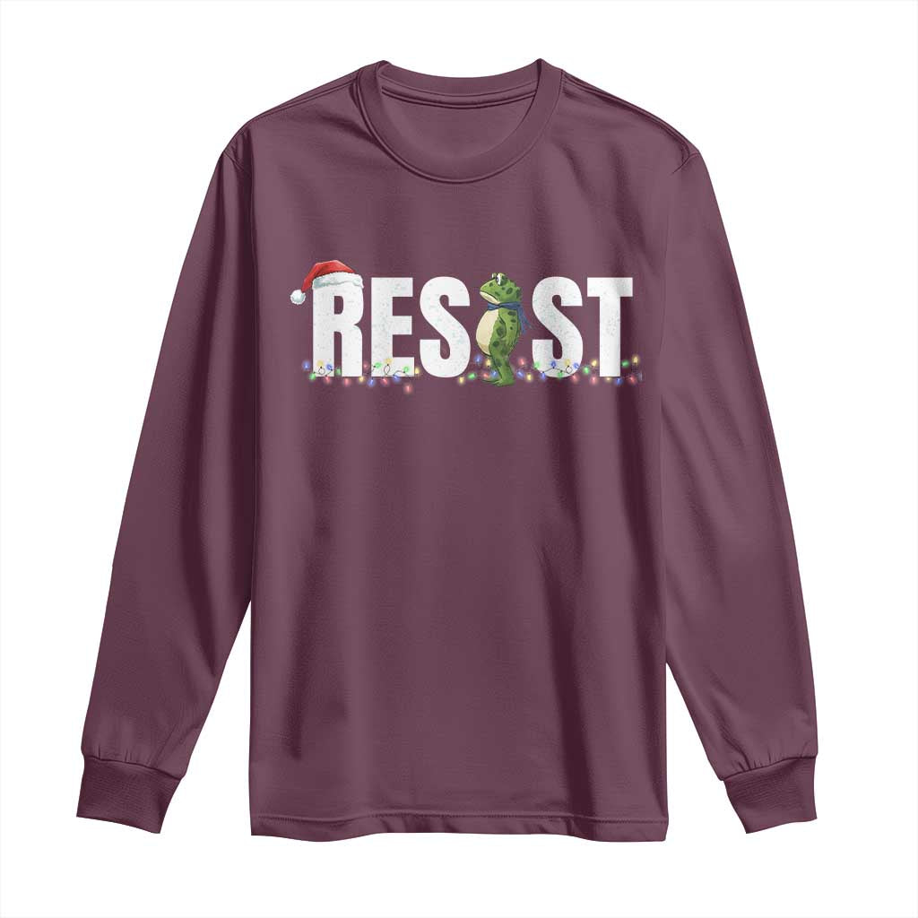 Resist Frog Christmas Long Sleeve Shirt Funny Portland Protest ICE Activist Meme 2025 TS14 Maroon Print Your Wear