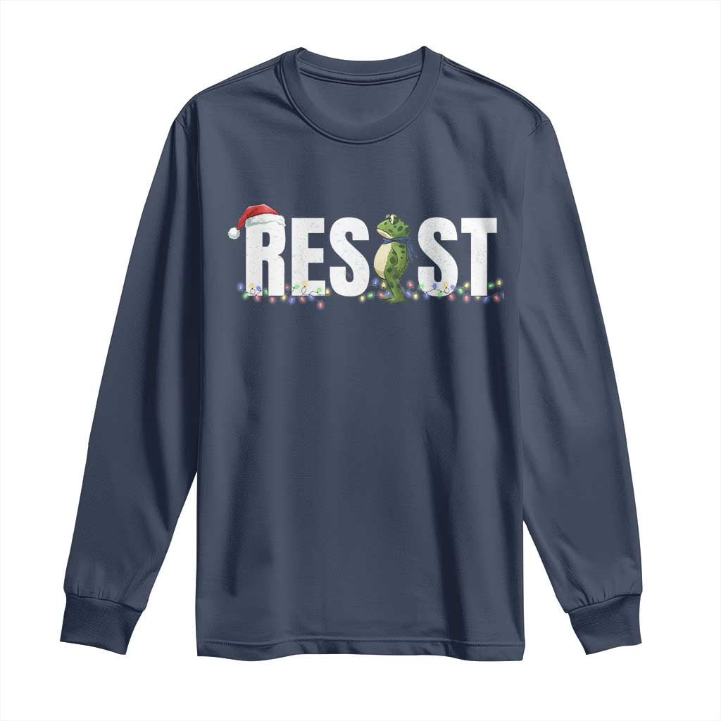 Resist Frog Christmas Long Sleeve Shirt Funny Portland Protest ICE Activist Meme 2025 TS14 Navy Print Your Wear