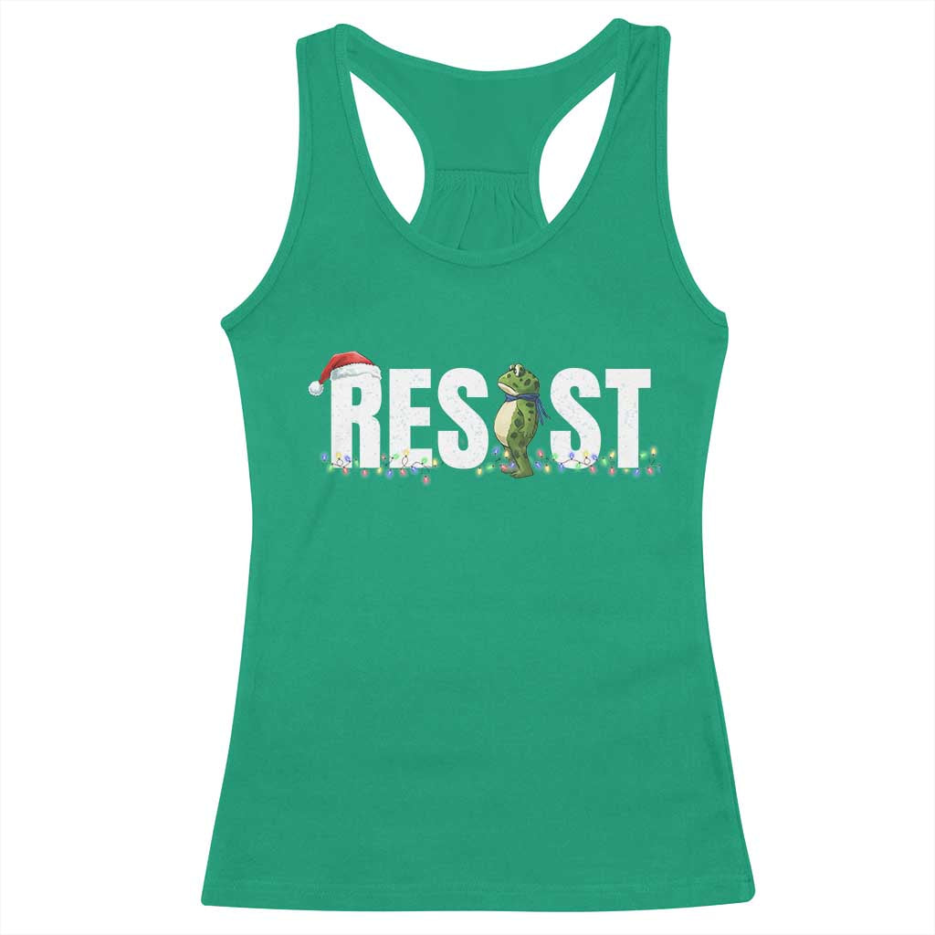 Resist Frog Christmas Racerback Tank Top Funny Portland Protest ICE Activist Meme 2025 TS14 Irish Green Print Your Wear