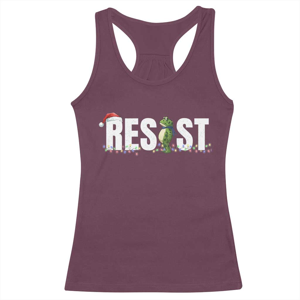 Resist Frog Christmas Racerback Tank Top Funny Portland Protest ICE Activist Meme 2025 TS14 Maroon Print Your Wear