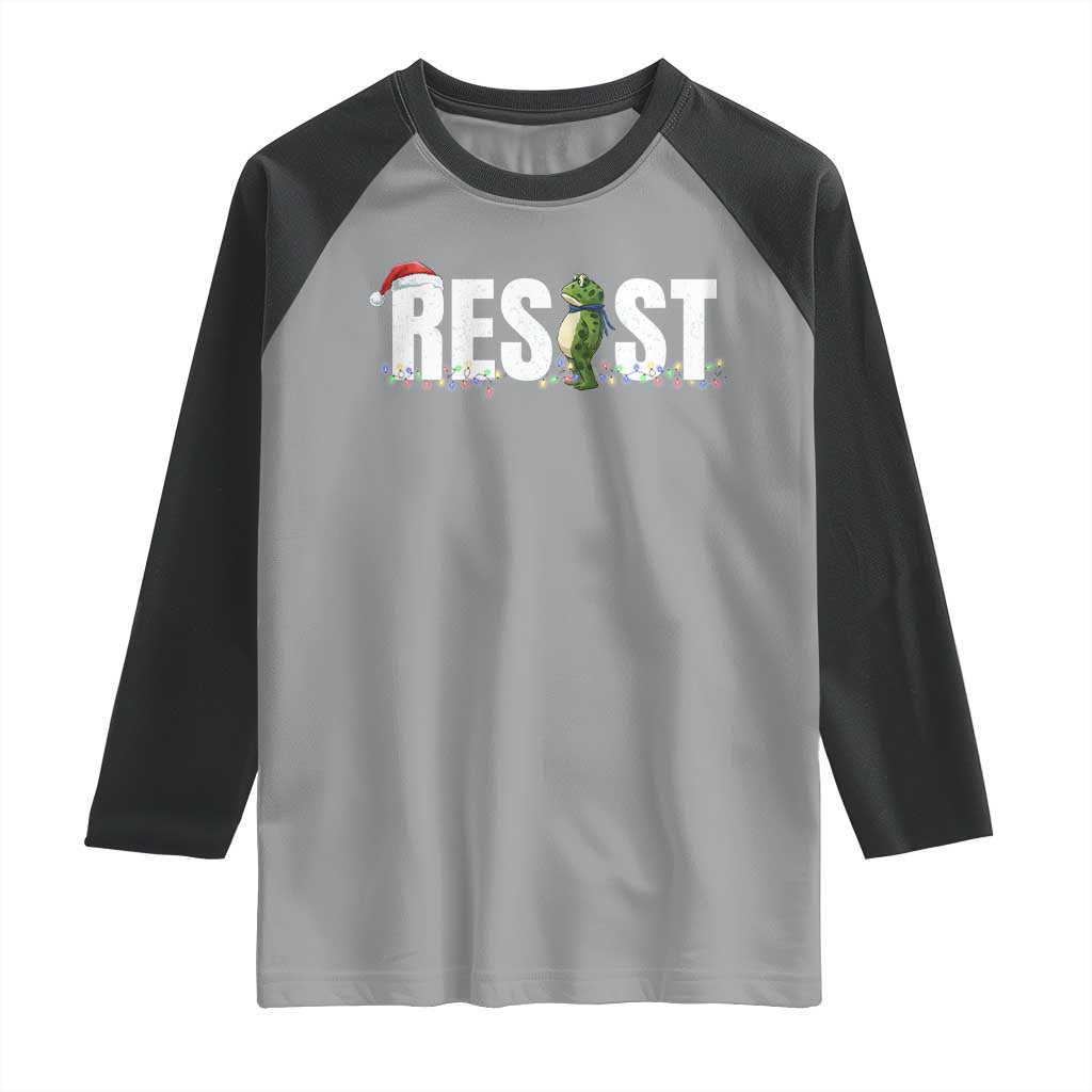 Resist Frog Christmas Raglan Shirt Funny Portland Protest ICE Activist Meme 2025 TS14 Sport Gray Black Print Your Wear