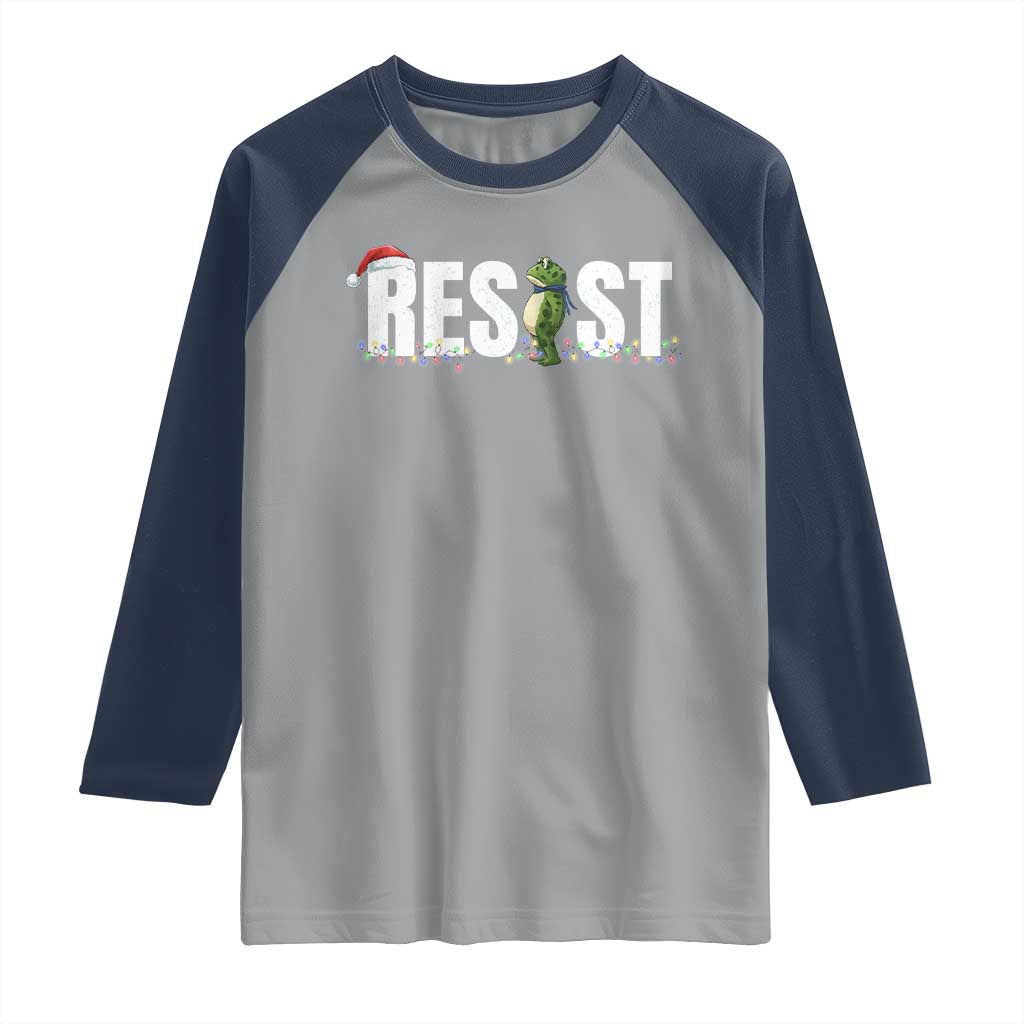 Resist Frog Christmas Raglan Shirt Funny Portland Protest ICE Activist Meme 2025 TS14 Sport Gray Navy Print Your Wear