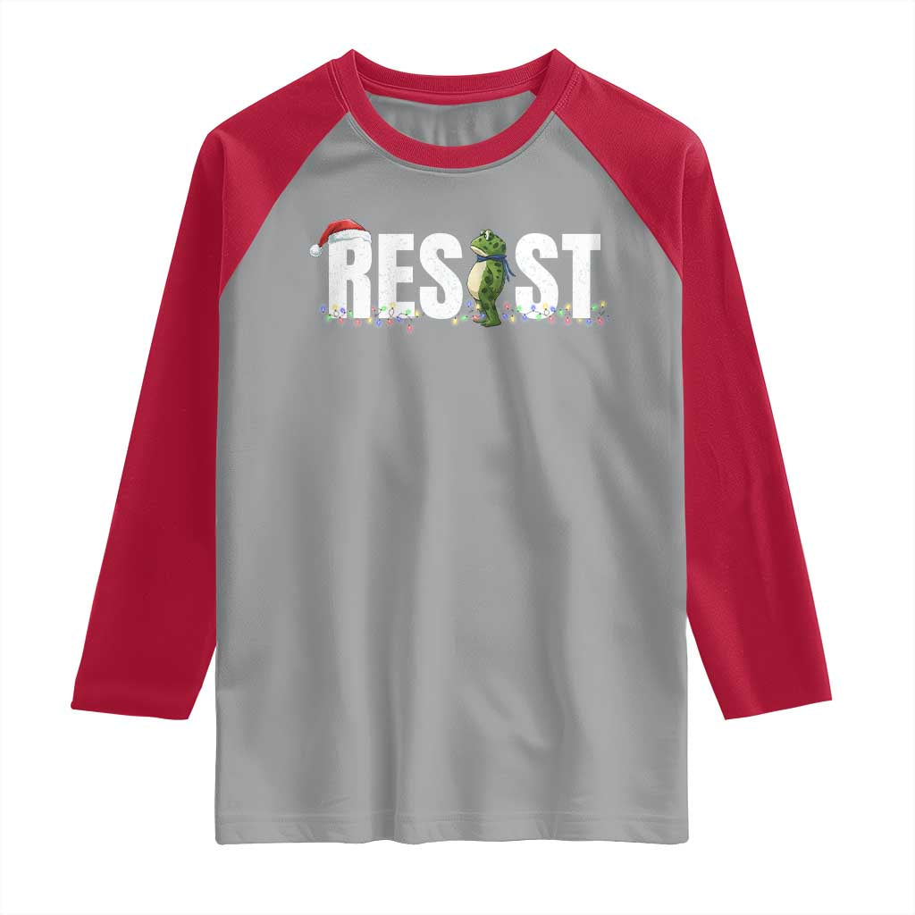 Resist Frog Christmas Raglan Shirt Funny Portland Protest ICE Activist Meme 2025 TS14 Sport Gray Red Print Your Wear