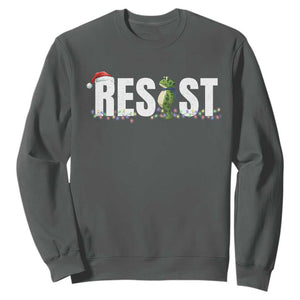 Resist Frog Christmas Sweatshirt Funny Portland Protest ICE Activist Meme 2025 TS14 Dark Heather Print Your Wear